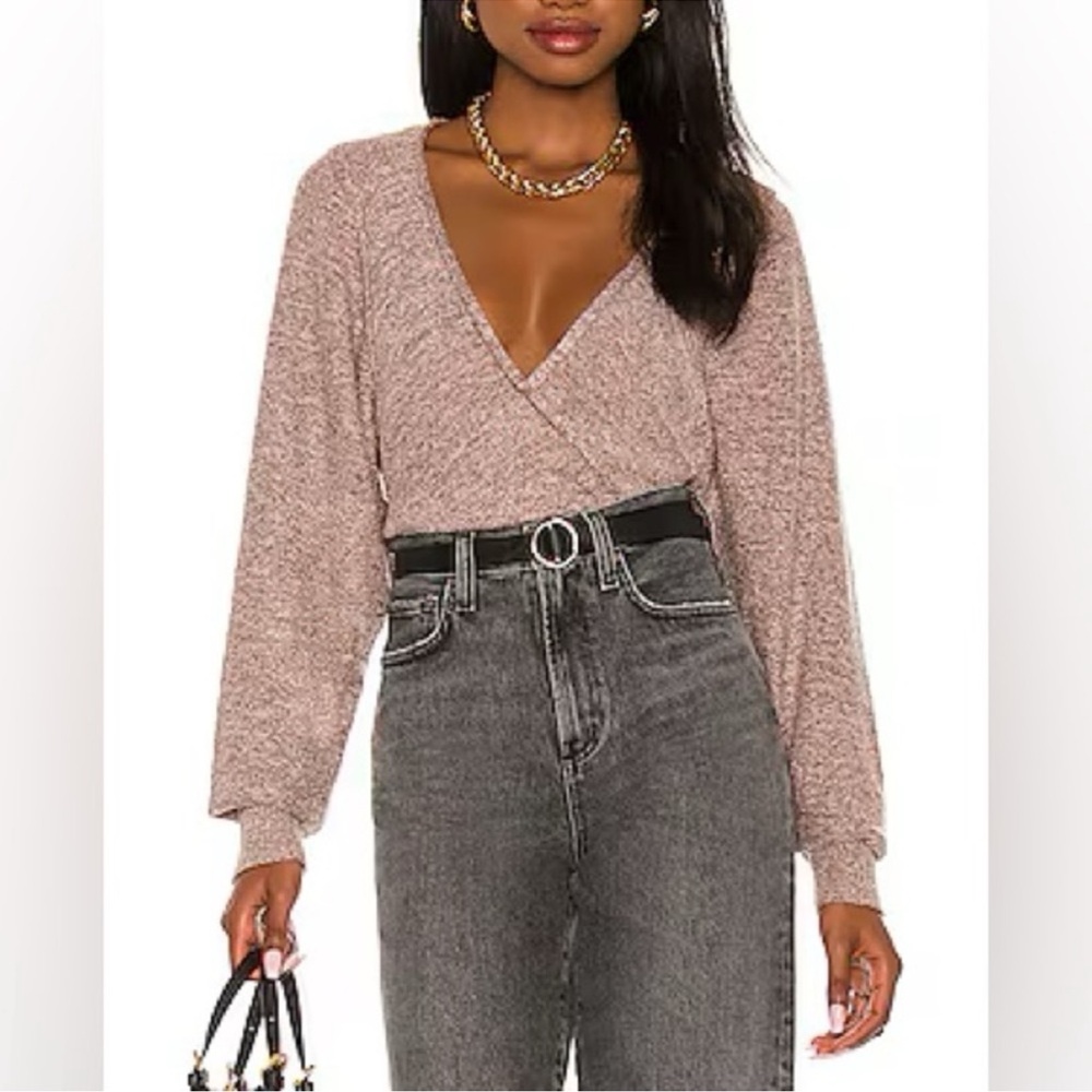 Free People Going for Gold Faux Wrap Crop Sweater Rose Gold L - Picture 4 of 11